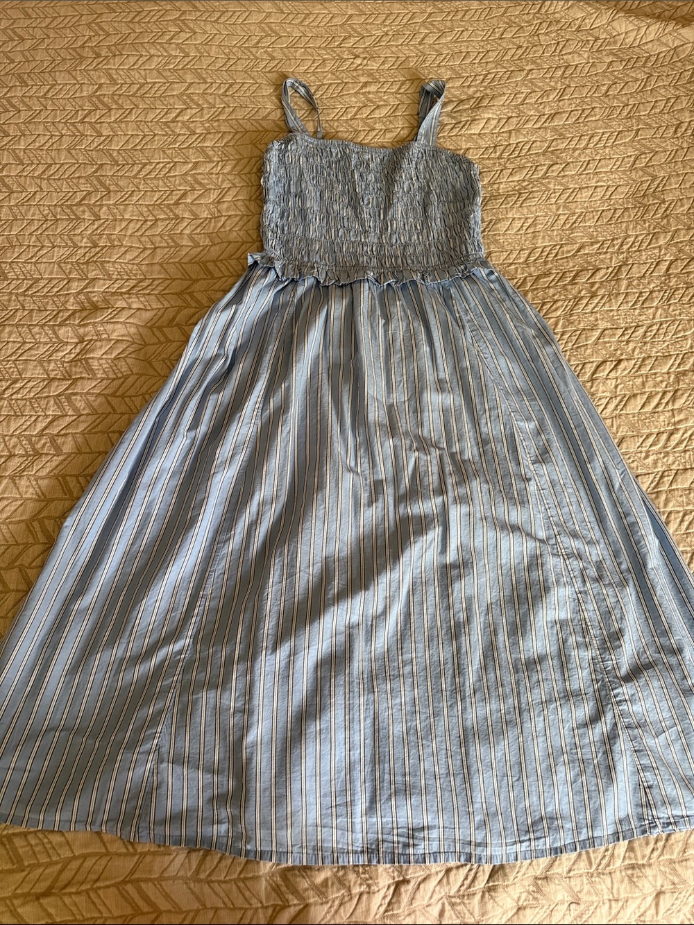 Old Navy Light Blue Striped Smocked Midi Dress